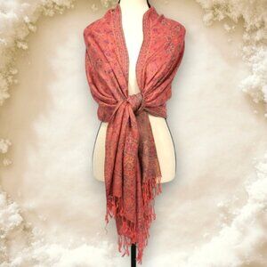 Pashmina 100% Cashmere Pink Scarf with Fringe